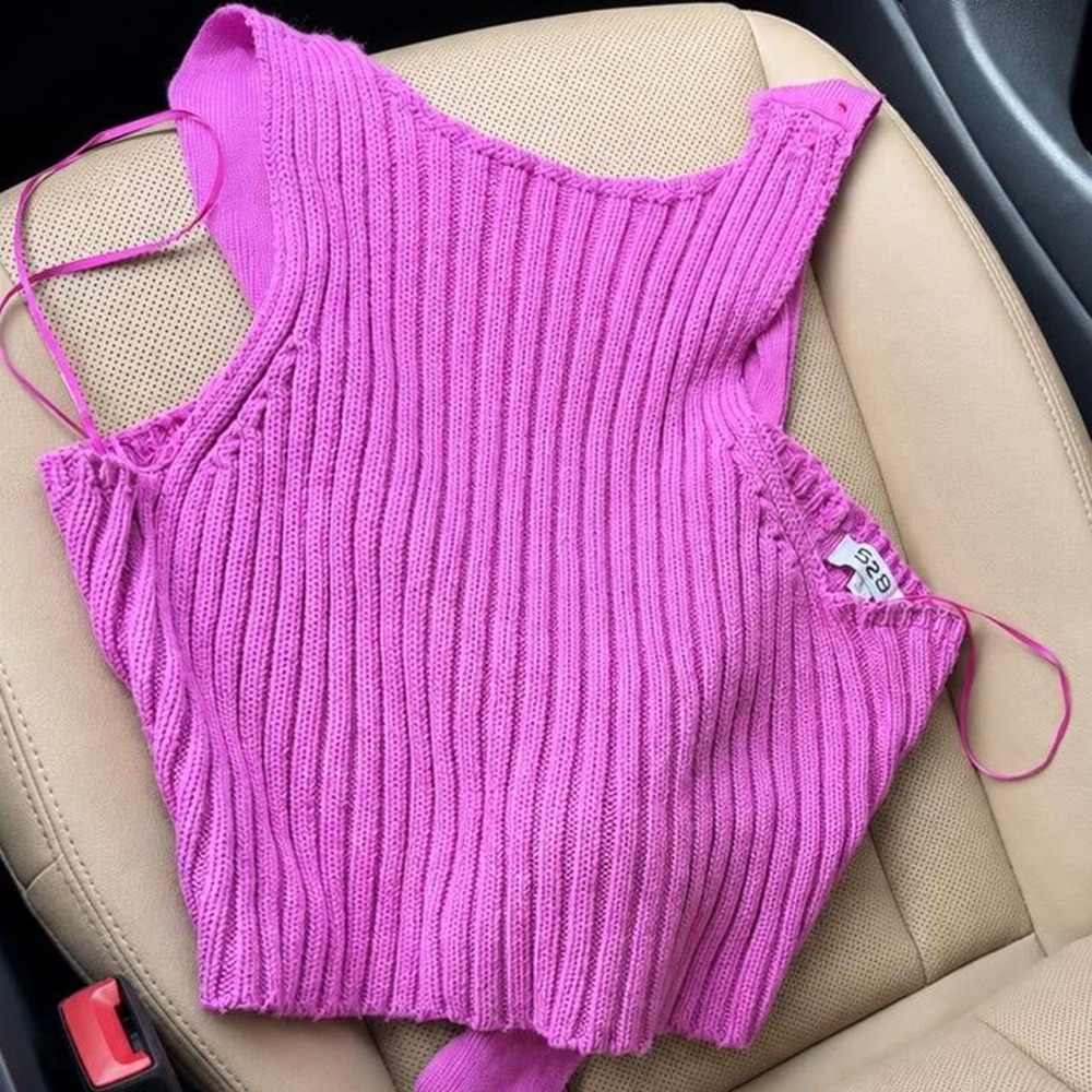 525 Orchid Pink Ribbed Tie-Back Knit Top Size Small